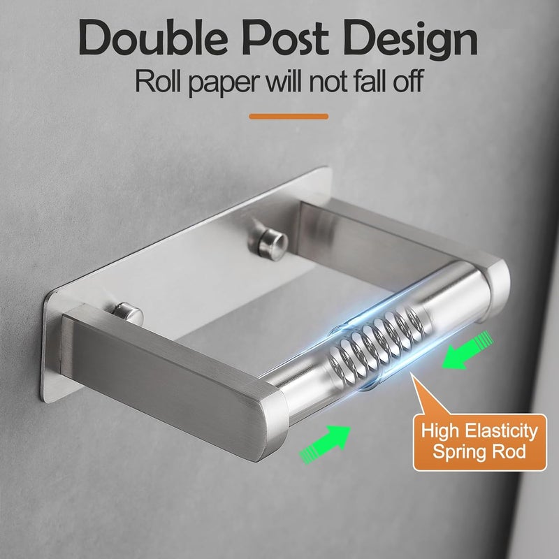 POKIM Brushed Nickel Toilet Paper Holder,Self Adhesive or Screw Wall Mount Toilet Roll Holder Stainless Steel Double Post Tissue Holder for Bathroom,Commercial Toilet Paper Dispenser - Image 3